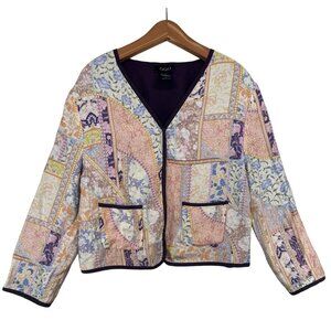 GiGiO Womens Blazer Sz M Pastel Patchwork Style Boho Retro Floral Pockets Lined